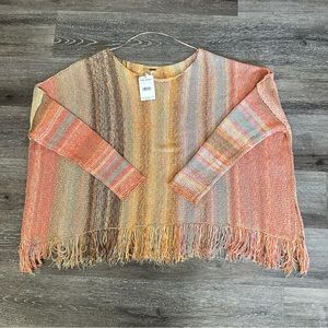 Free People Radiate Striped Pullover Fringed NWT Confetti Combo Sweater Size L
